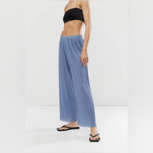 Oak + Fort Wide Leg Pleated Pant Blue - Picture 2 of 7